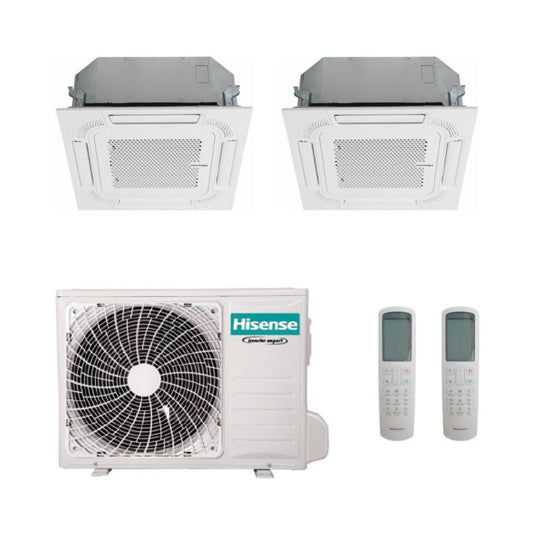 Hisense Climatizzatore Dual Split a Cassetta con 2AMW35U4RGC - Gas R-32 Inverter A++/A+ Wi-Fi Optional con Telecomando e Pannello incluso