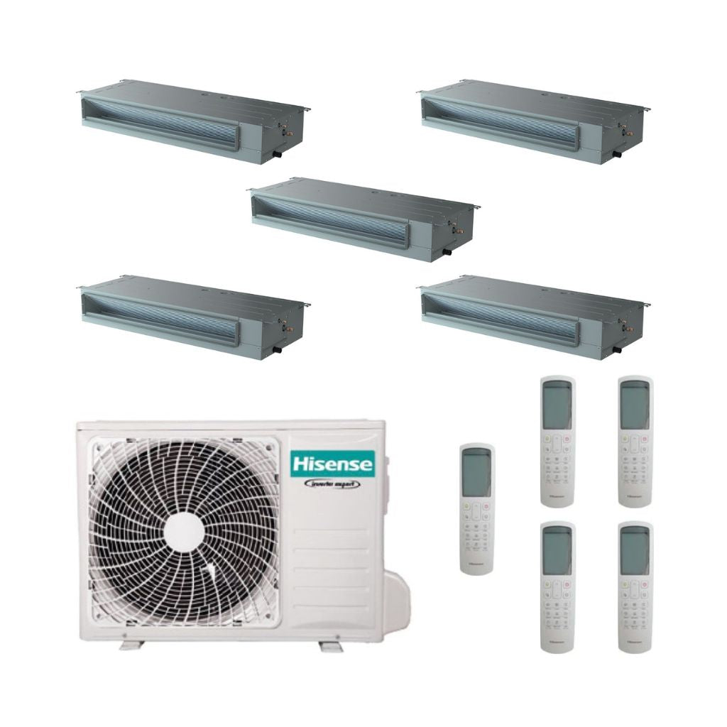 Hisense Climatizzatore Penta Split Canalizzato con 5AMW125U4RTA - Gas R-32 Inverter A++/A+ Wi-Fi Optional con Telecomando incluso