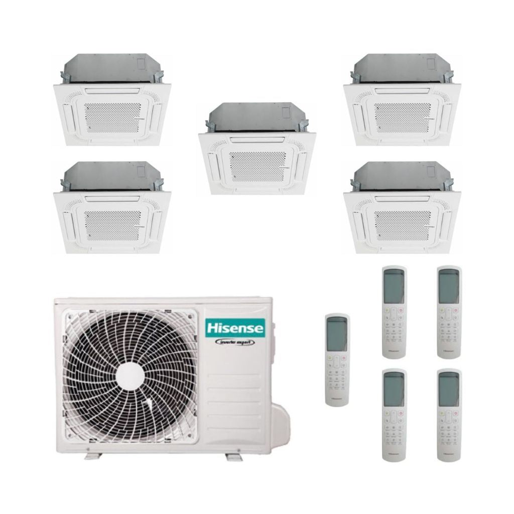 Hisense Climatizzatore Penta Split a Cassetta con 5AMW125U4RTA - Gas R-32 Inverter A++/A+ Wi-Fi Optional con Telecomando e Pannello incluso