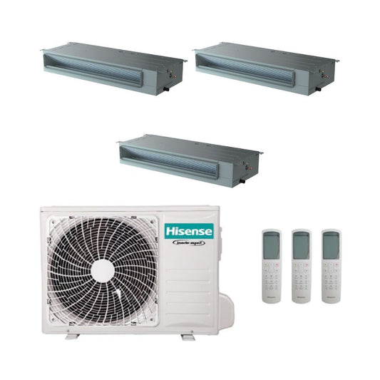 Hisense Climatizzatore Trial Split Canalizzato con 3AMW52U4RJA - Gas R-32 Inverter A++/A+ Wi-Fi Optional con Telecomando incluso