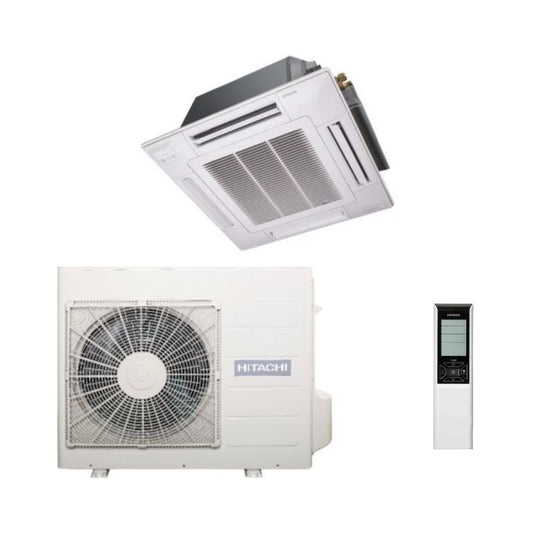 Hitachi Climatizzatore Cassetta a 4 Vie - Gas R-32 Inverter A++/A+ Wi-Fi Optional con Griglia e Comando inclusi