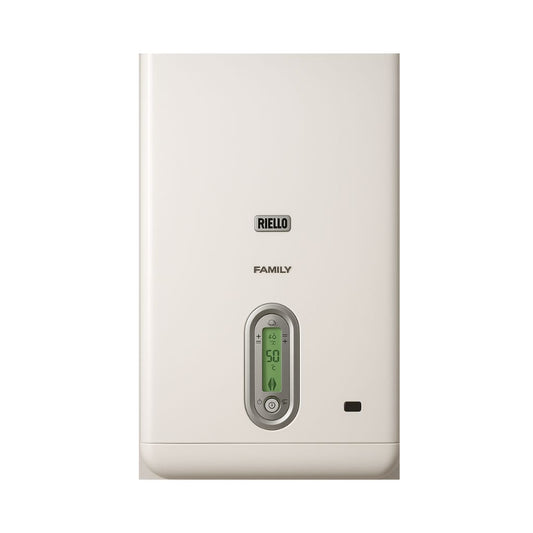 Riello Caldaia a Condensazione Family Aqua Condens - Metano/GPL con Bollitore da 60lt Low NOx con Kit Fumi