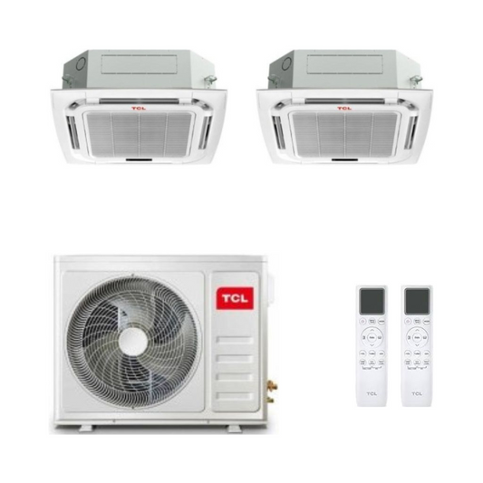 TCL Climatizzatore Dual Split a Cassetta con MT1420 - Gas R-32 Inverter A++/A+ Wi-Fi - Pannello incluso
